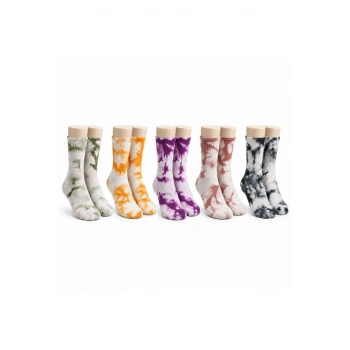 Unisex Batik Desenli Çorap 5li Set Renkli Pamuklu Uzun Soket Dikişsiz Nefes Alan Günlük Spor Çorabı