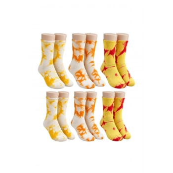 Unisex Batik Desenli Çorap 6lı Set Pamuklu Renkli Uzun Soket Dikişsiz Nefes Alan Günlük Spor Çorabı