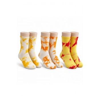 Unisex Batik Desenli Çorap 3lü Set Pamuklu Renkli Uzun Soket Dikişsiz Nefes Alan Günlük Spor Çorabı