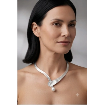 Çelik silver İncili kolye