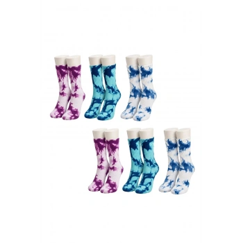 Unisex Batik Desenli Çorap 6Lı Set Pamuklu Renkli Uzun Soket Dikişsiz Nefes Alan Spor Çorabı Günlük