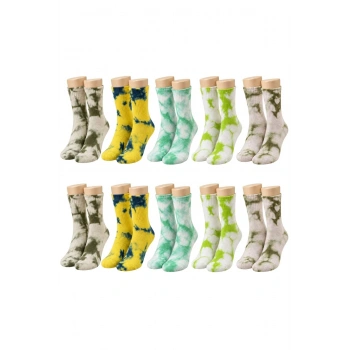 Unisex Batik Desenli Çorap 10lu Set Pamuklu Renkli Uzun Soket Dikişsiz Nefes Alan Günlük Spor Çorab