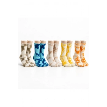 Unisex Batik Desenli Çorap 5li Set Pamuklu Renkli Uzun Soket Dikişsiz Nefes Alan Günlük Spor Çorabı