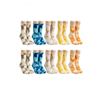 Unisex Batik Desenli Çorap 10lu Set Pamuklu Renkli Uzun Soket Dikişsiz Nefes Alan Günlük Spor Çorab