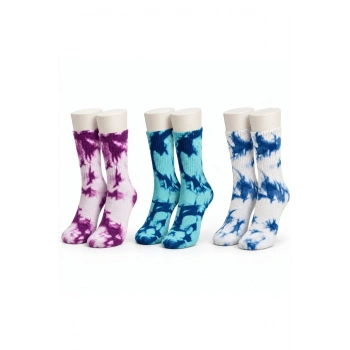Unisex Batik Desenli Çorap 3lü Set Pamuklu Renkli Uzun Soket Dikişsiz Nefes Alan Spor Çorabı Günlük