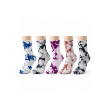 Unisex Batik Desenli Çorap 5li Set Pamuklu Renkli Uzun Soket Dikişsiz Nefes Alan Günlük Spor Çorabı