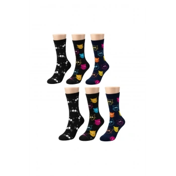 Unisex Kedi Desenli Çorap 6lı Set Pamuklu Renkli Uzun Soket Dikişsiz Nefes Alan Rahat Günlük Çorap