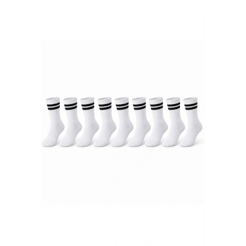 Unisex Beyaz Çorap Siyah Çizgili 9lu Set Uzun Soket Günlük Spor Kolej Stil Kadın Erkek Çorabı