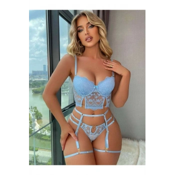 Mavi Dantelli Jartiyer Fantezi Seksi Büstiyer Takımı - SSSSSS2888-2311