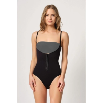 Siyah Göğsü Açık Agraflı Body Korse - SSSSSS6307-9336