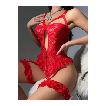 Özel Tasarım Kırmızı Dantelli Fantezi Jartiyer Takımı - SSSSSS5869-8561