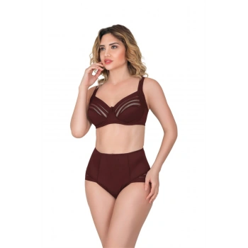 Bordo Yan Destekli Toparlayıcı Balenli Sütyen - SSSSSS6467-2204