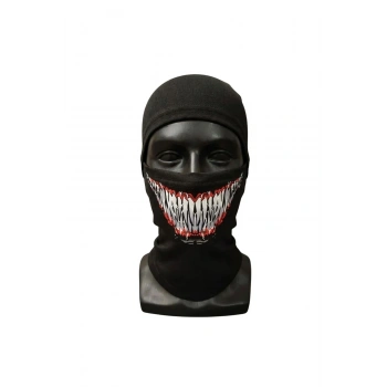 Unisex Tam Yüz Balaklava Diş Desenli Kışlık Maske Nefes Alan Esnek Kask Altı Boyunluk Yumuşak Viskoz