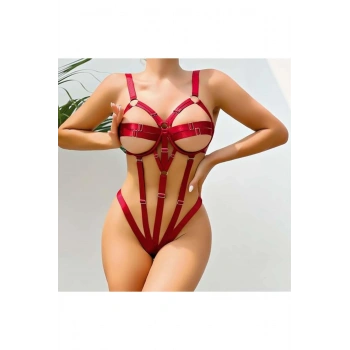 Fantezi Lastik Body Harness Bordo - SSSSSS4728-3106