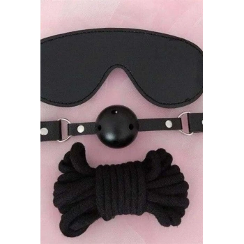 Gözlük Ağız Topu İp Üçlü Deri Harness Set - SSSSSS9592-8381