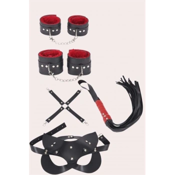 4lü Kol Bacak Kırbaç Maske Deri Aksesuar Set - SSSSSS5603-8403