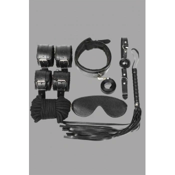 Kol Bacak İp Maske Kelepce Ağız Topu Kople Deri Set - SSSSSS1809-8904