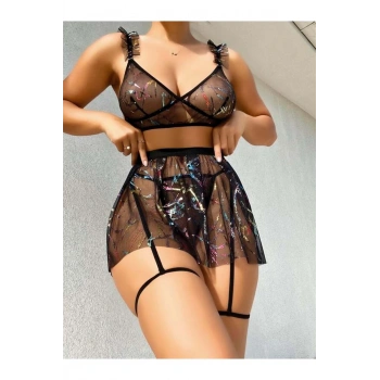 Parlama Detaylı Mini Tül Gecelik - SSSSSS9462-4338