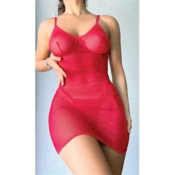 Kırmızı Arkası İp Detaylı Fantezi Mini Gecelik - SSSSSS9929-8970