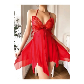 Göğüs Detaylı Fantezi Tül Kırmızı Gecelik - SSSSSS9297-9926