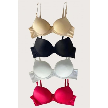 Siyah-Beyaz-Kırmızı-Ten 4lü İçi Boş Micro Balenli Günlük Tek Desteksiz Sü - SSSSSS1190-3