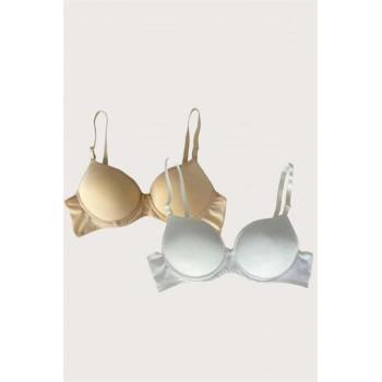 Ten-Beyaz 2li Mikro Kumaş Push Up Dolgulu Balenli Günlük Destekli Sütyen - SSSSSS2993-9946