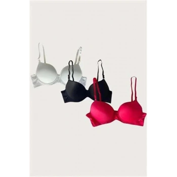 Beyaz-Siyah-Kırmızı 3lü Mikro Kumaş İçi Boş Balenli Günlük Desteksiz Süt - SSSSSS8146-9