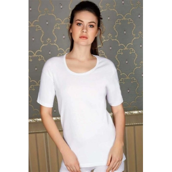 Pamuklu Ribana Geniş Yaka Kısa Kol Fanila T-Shirt - SSSSSS3948-2573