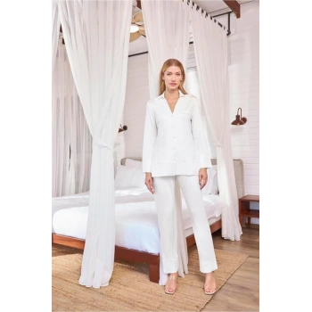 Uzun Kollu Önü Düğmeli Gömlek Yaka Pijama Takımı - SSSSSS1542-7993
