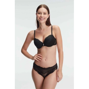Balenli Destekli Dolgulu Taşlı Dantelli Sütyen ve Slip Takım - SSSSSS6232-6301