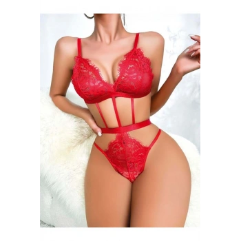 Lastik Detaylı Kırmızı Fantezi Body - SSSSSS1200-3655