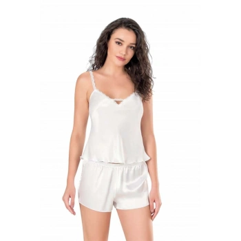 Ekru Saten Babydoll Şort Takımı - SSSSSS3378-7070