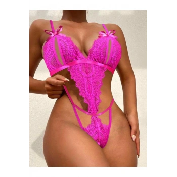 Fiyonklu Dantelli Fuşya Fantezi Body - SSSSSS3986-3417