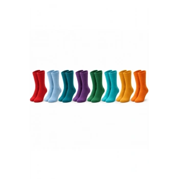 Unisex Renkli Çorap 8li Set Günlük Rahat Esnek Uzun Soket Çorap Canlı Renkler Yumuşak Konforlu Seti