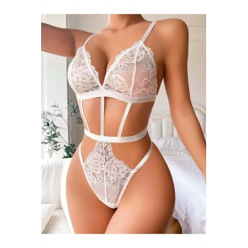 Lastik Detaylı Beyaz Fantezi Body - SSSSSS4191-2158