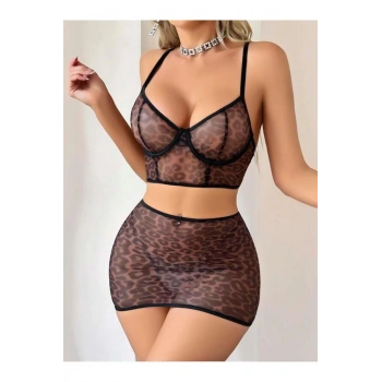 Leopar Desenli Arkası İp Detaylı Büstiyerli Fantezi Takım - SSSSSS7983-7533