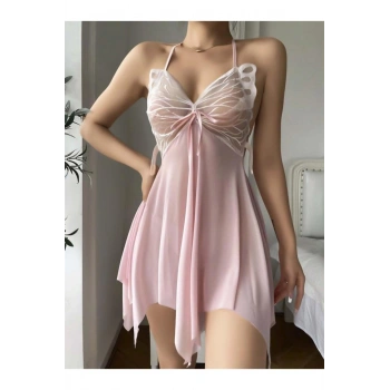 Pembe İşlemeli Tül Fantezi Gecelik - SSSSSS3320-2051