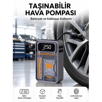 Marchè Bien 6000mAh Bataryalı LED Ekranlı Akıllı Hava Kompresörü - Lisinya