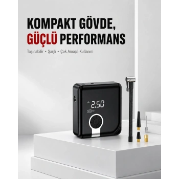 Marchè Bien 6000mAh Bataryalı Type-C Şarjlı Diyafram Tip Kompresör LED Işıklı - Lisinya