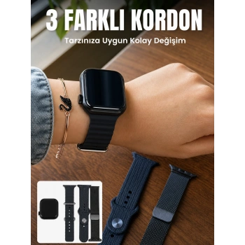 Marchè Bien AMOLED Ekranlı Bluetooth Aramalı 3 Kordonlu Akıllı Saat - Lisinya