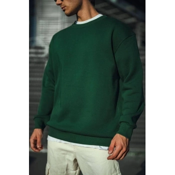Marchè Bien Erkek Bisiklet Yaka 3 İplik Pamuklu Basic SweatShirt - Haki