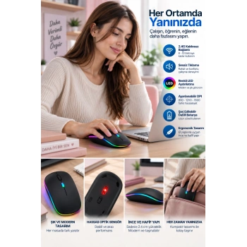 Marchè Bien İnce Ergonomik Tasarım 2.4G Kablosuz LED Mouse - Lisinya