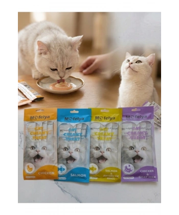 KREM KEDİ ÖDÜL MAMASI TAVUK VE SOMON ÇEŞİTLERİ 15 GR KARIŞIK TATLAR 4 LÜ PAKET X4