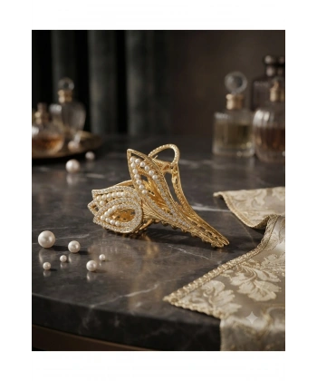Gold renk lale modelli incili zirkon taşlı metal mandal toka