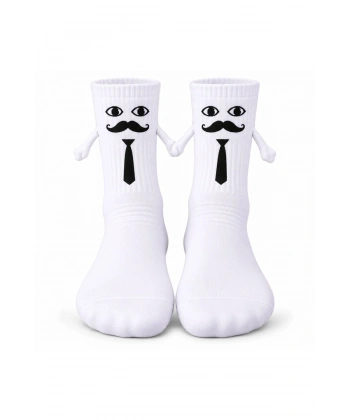 Mıknatıslı Damat Çorabı Erkek Beyaz Bıyık Kravat El Ele Tutuşan Düğün Çeyiz Bohça Eğlenceli Çorap