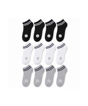 Unisex Çizgili Patik Çorap 12lı | %85 Pamuklu Geri Dönüşüm İplikli, İnce Dikişli Spor