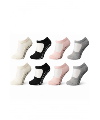 Kadın Kaymaz Yoga Pilates Çorabı 8li | Silikon Taban, Bilek Bantlı, Ev Spor Umre, 4 Renk