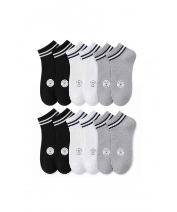 Unisex Çizgili Patik Çorap 6lı | %85 Pamuklu Geri Dönüşüm İplikli, İnce Dikişli Spor