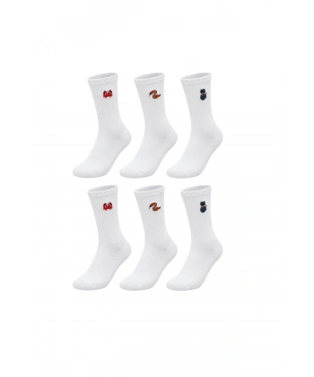UNİSEX Çorap Beyaz Hayvan Nakışlı 6lı Set Yengeç Yılan Kedi Desenli Uzun Soket Günlük Spor Çorabı