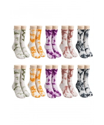 Unisex Batik Desenli Çorap 10lu Set Renkli Pamuklu Uzun Soket Dikişsiz Nefes Alan Günlük Spor Çorab